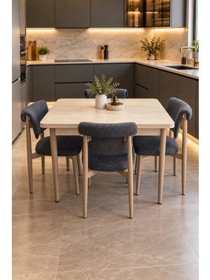 Tool Aksesuar T-8067 Traverten Masa Mdf 70X120 TOLEDO Antrasit Sandalye 4 Kişilik Mutfak Masa Takımı Yemekmasa Takımı