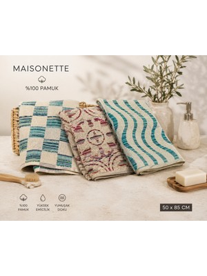 Maisonette %100 Pamuk Etnik Desenli 3'lü El & Yüz Havlusu 50X85 cm | Yumuşak Dokulu, Yüksek Emicilik