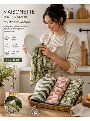 Maisonette %100 Pamuk Etnik Desenli 3'lü El & Yüz Havlusu 50X85 cm | Yumuşak Dokulu, Yüksek Emicilik