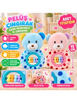 Oyunca PL50194 15CM Çiçek Boncuklu El Çıngırağı Peluş Çıngırak