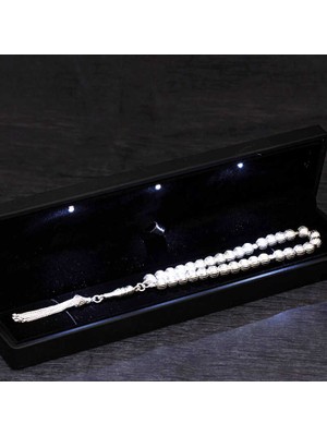 Fm 💎 Premium Parlak ve Şık Hediyelik Işıklı Kutulu Desenli Yuvarlak 925 Ayar Gümüş Tesbih