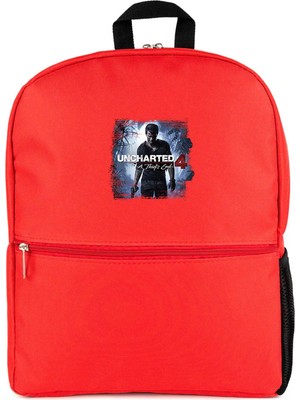 Z zepplin Uncharted 4 Nathan Drake Poster Kırmızı Sırt Çantası