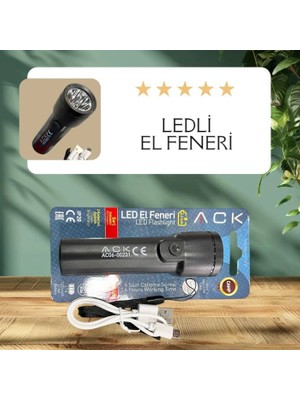 Ack LED Fener 1W Siyah Gövde 30CM Mikro USB Kablolu AC06-00231