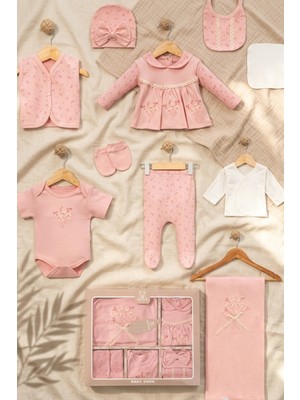 Zuzu Baby Zuru Lavanta Çiçeği Nakışlı 10 Parça Kız Bebek Hastane Çıkışı - %100 Pamuklu Antialerjik Lüks Zıbın ve Aksesuar Seti