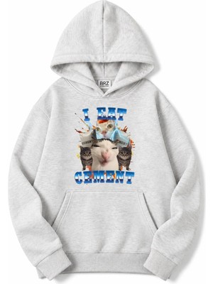 Brz Collection Unisex Oversize (Açık Gri) I Eat Cement Hoodie (Açık Gri)