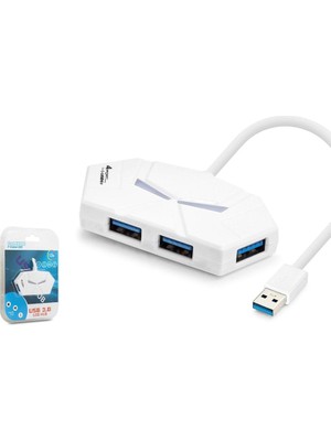 Hadron HDX7051 Gaming USB Hub 3.0 5gbps 4x Usb-A 3.0 7 Renk LED 4 Port Çoklayıcı 120CM Beyaz