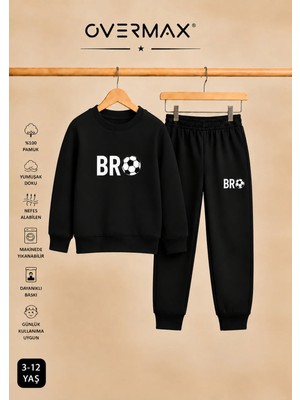 Overmax Çocuk Bro Futbol Baskılı Kapüşonsuz Sweatshirt Eşofman Takımı- 3-12 Yaş