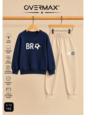 Overmax Çocuk Bro Futbol Baskılı Kapüşonsuz Sweatshirt Eşofman Takımı- 3-12 Yaş