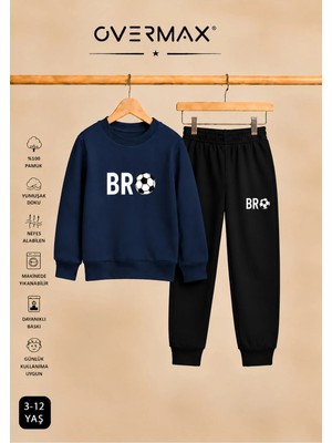 Overmax Çocuk Bro Futbol Baskılı Kapüşonsuz Sweatshirt Eşofman Takımı- 3-12 Yaş