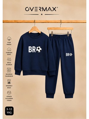Overmax Çocuk Bro Futbol Baskılı Kapüşonsuz Sweatshirt Eşofman Takımı- 3-12 Yaş