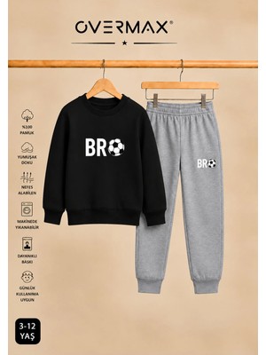 Overmax Çocuk Bro Futbol Baskılı Kapüşonsuz Sweatshirt Eşofman Takımı- 3-12 Yaş