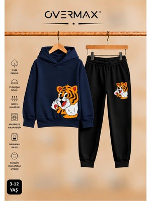 Overmax Yavru Kaplan Baskılı Çocuk Kapüşonlu Sweatshirt Takımı – 3-12 Yaş