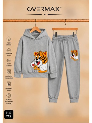 Overmax Yavru Kaplan Baskılı Çocuk Kapüşonlu Sweatshirt Takımı – 3-12 Yaş