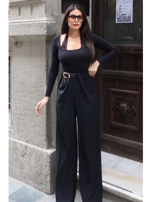Kechi Woman Linda Twill Kumaş Kemer Detay Pantolon Siyah