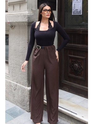 Kechi Woman Linda Twill Kumaş Kemer Detay Pantolon Kahverengi