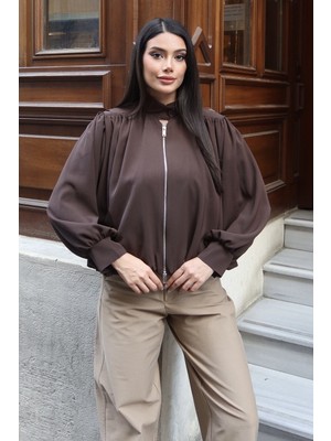 Kechi Woman Linda Twill Kumaş Çift Fermuarlı Astarlı Ceket Kahverengi