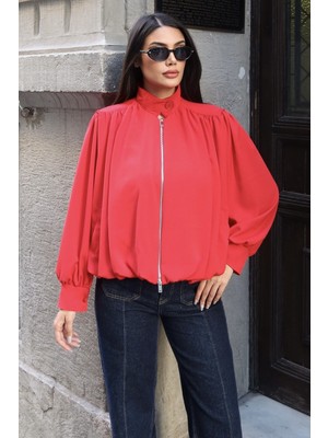 Kechi Woman Linda Twill Kumaş Çift Fermuarlı Astarlı Ceket Kırmızı
