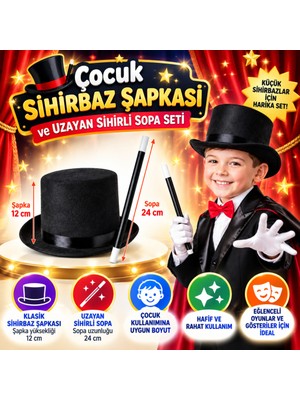 Freedom Storee Çocuk Sihirbaz Şapkası ve Uzayan Yaylı Sihirli Sopa Seti