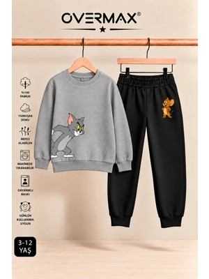 Overmax Çocuk Tom & Jerry Baskılı Kapüşonsuz Eşofman Takımı – 3-12 Yaş
