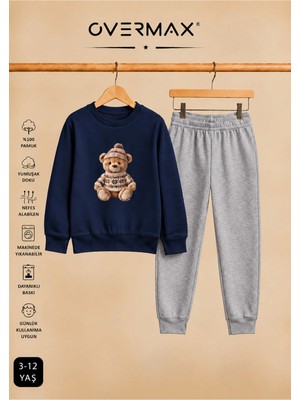 Overmax Teddy Bear Baskılı Çocuk Kapüşonsuz Sweatshirt Eşofman Takımı 3-12 Yaş