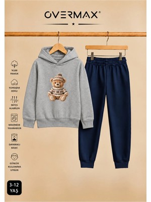 Overmax Teddy Bear Baskılı Çocuk Kapüşonlu Sweatshirt Eşofman Takımı 3-12 Yaş