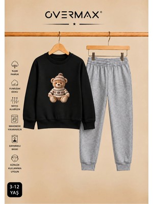 Overmax Teddy Bear Baskılı Çocuk Kapüşonsuz Sweatshirt Eşofman Takımı 3-12 Yaş