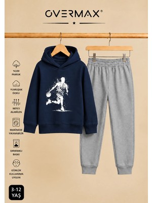 Overmax Top Süren Adam Baskılı Kapüşonlu Sweatshirt Eşofman Takımı- 3-12 Yaş