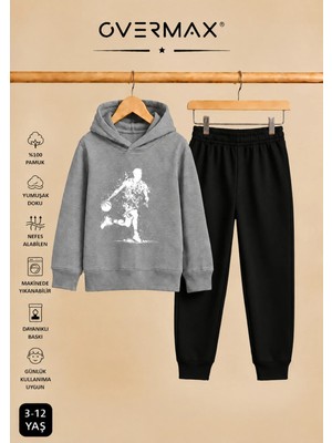 Overmax Top Süren Adam Baskılı Kapüşonlu Sweatshirt Eşofman Takımı- 3-12 Yaş