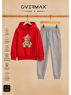 Overmax Teddy Bear Baskılı Çocuk Kapüşonlu Sweatshirt Eşofman Takımı 3-12 Yaş