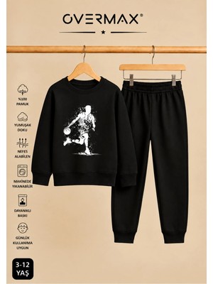 Overmax Top Süren Adam Baskılı Kapüşonsuz Sweatshirt Eşofman Takımı- 3-12 Yaş