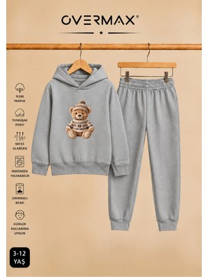 Overmax Teddy Bear Baskılı Çocuk Kapüşonlu Sweatshirt Eşofman Takımı 3-12 Yaş