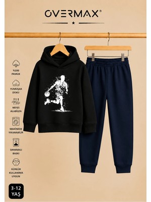 Overmax Top Süren Adam Baskılı Kapüşonlu Sweatshirt Eşofman Takımı- 3-12 Yaş