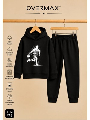 Overmax Top Süren Adam Baskılı Kapüşonlu Sweatshirt Eşofman Takımı- 3-12 Yaş