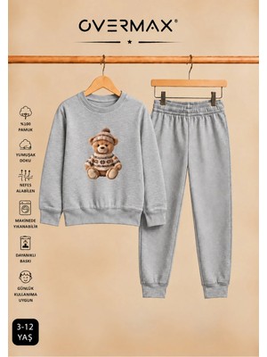 Overmax Teddy Bear Baskılı Çocuk Kapüşonsuz Sweatshirt Eşofman Takımı 3-12 Yaş