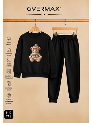 Overmax Teddy Bear Baskılı Çocuk Kapüşonsuz Sweatshirt Eşofman Takımı 3-12 Yaş