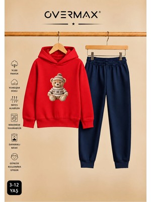 Overmax Teddy Bear Baskılı Çocuk Kapüşonlu Sweatshirt Eşofman Takımı 3-12 Yaş