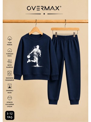 Overmax Top Süren Adam Baskılı Kapüşonsuz Sweatshirt Eşofman Takımı- 3-12 Yaş