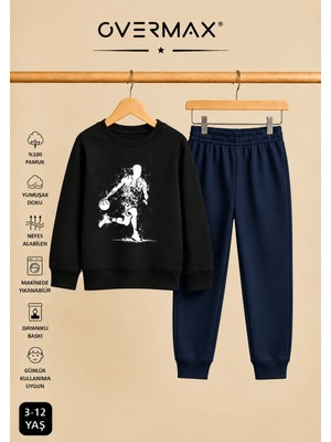 Overmax Top Süren Adam Baskılı Kapüşonsuz Sweatshirt Eşofman Takımı- 3-12 Yaş