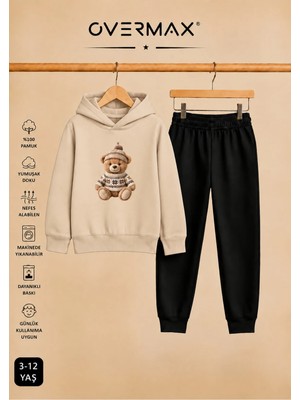 Overmax Teddy Bear Baskılı Çocuk Kapüşonlu Sweatshirt Eşofman Takımı 3-12 Yaş