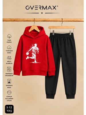 Overmax Top Süren Adam Baskılı Kapüşonlu Sweatshirt Eşofman Takımı- 3-12 Yaş