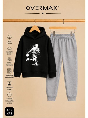 Overmax Top Süren Adam Baskılı Kapüşonlu Sweatshirt Eşofman Takımı- 3-12 Yaş