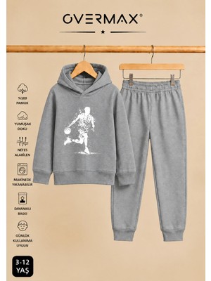 Overmax Top Süren Adam Baskılı Kapüşonlu Sweatshirt Eşofman Takımı- 3-12 Yaş