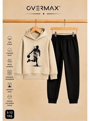 Overmax Top Süren Adam Baskılı Kapüşonlu Sweatshirt Eşofman Takımı- 3-12 Yaş