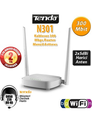 Tenda N301 300 Mbps 4 Port Router 2 Anten