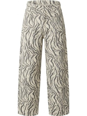 Magarde Zebra Desenli Geniş Paca Jean- Gri