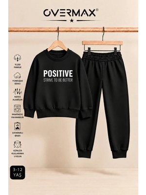 Overmax Positive Baskılı Çocuk Kapüşonsuz Sweatshirt ve Eşofman Takımı – 3-12 Yaş