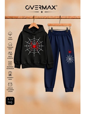 Overmax Örümcek Ağ Baskılı Kapüşonlu Sweatshirt & Eşofman Altı Takım – 3-12 Yaş