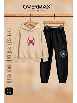 Overmax Örümcek Ağ Baskılı Kapüşonlu Sweatshirt & Eşofman Altı Takım – 3-12 Yaş