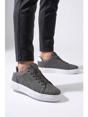 Walkway Füme Bağcıklı Kalın Tabanlı Rahat Şık Unisex Casual Yürüyüş ve Spor Ayakkabı Sneaker 26201 G