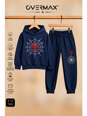 Overmax Örümcek Ağ Baskılı Kapüşonlu Sweatshirt & Eşofman Altı Takım – 3-12 Yaş